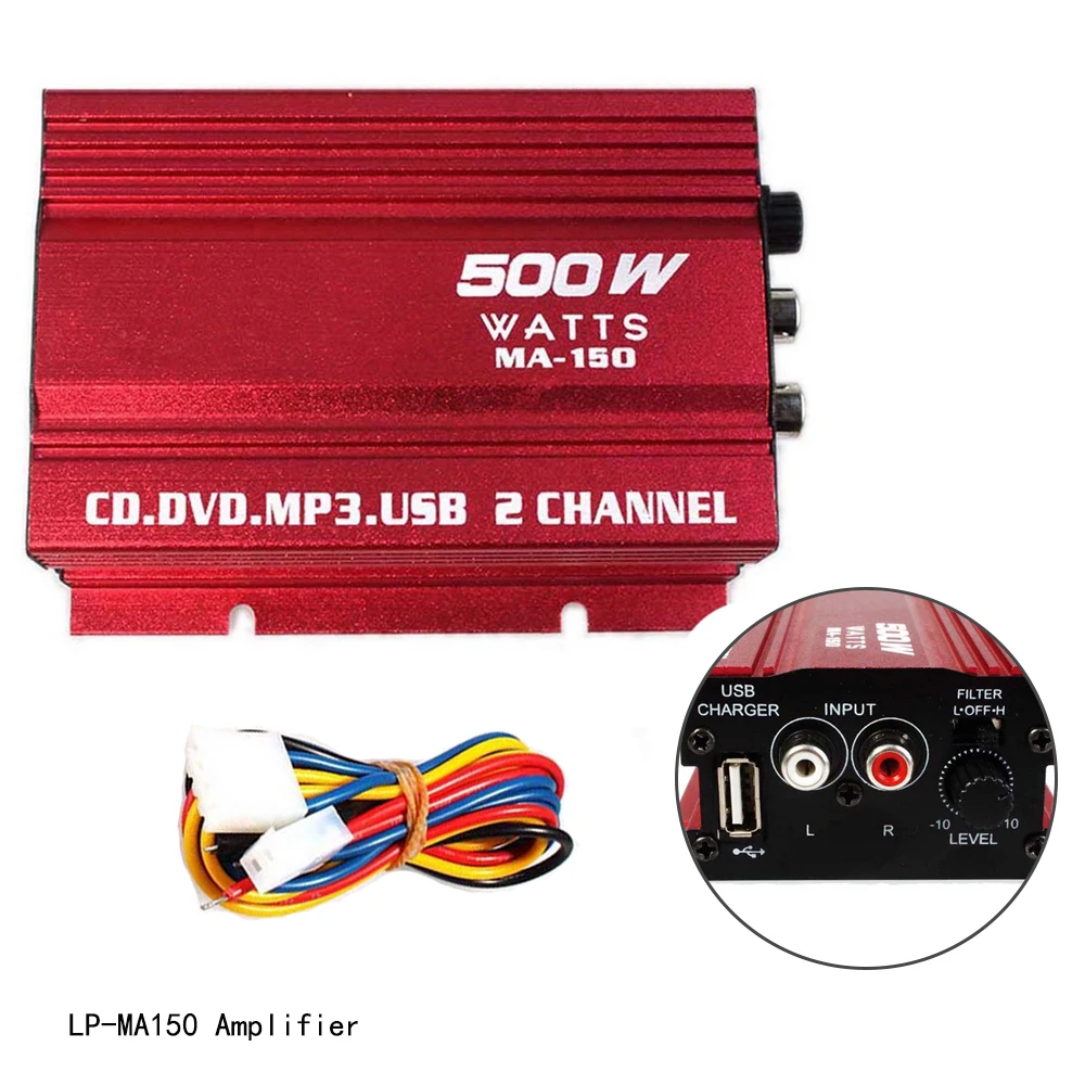 Amp Radio Car Audio Speaker Hi Fi Stereo Connection Digital MP3 12V