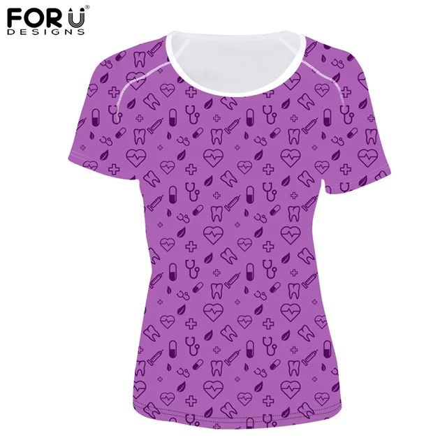 FORUDESIGNS/стоматология; медицинские женские футболки с мультяшными принтами; Летние хипстерские футболки с круглым вырезом; брендовые дизайнерские футболки для девочек - Цвет: HMC141BV