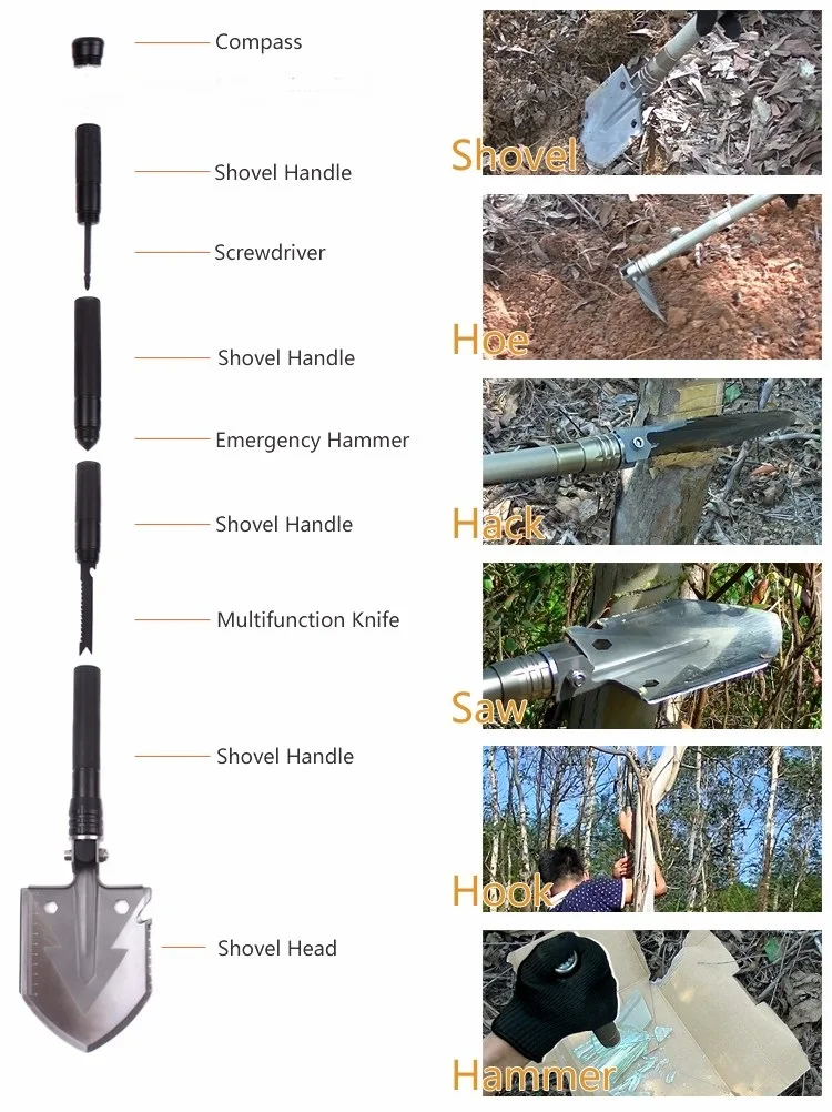 Acampamento ao ar Novo Estilo Chinês Militar Profissional Equipamento Ferramenta Tactical Survival Folding pá pá Multifuncional Livre 3 Cheap Ferram. atividade ar livre