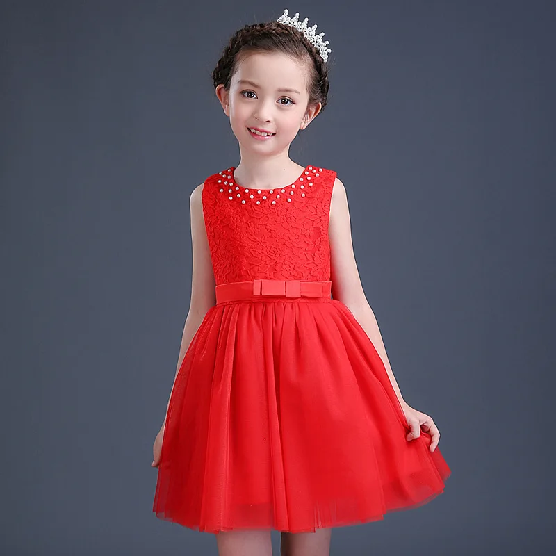

2019 Summer New Pattern Girls Dress Piano Performance Red Princess Dresses