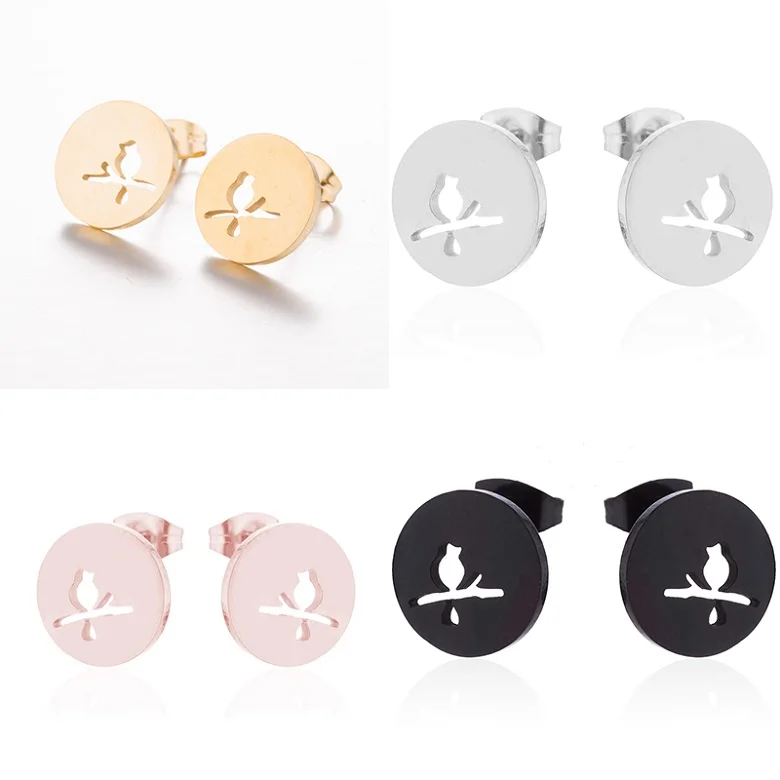 Yiustar New Arrival Romantic Earings for Girls Kids 304 Stainless Steel Stud Earrings Cute Tiny Love Earrings Jewelry Kids Gifts - Окраска металла: Bird Earrings