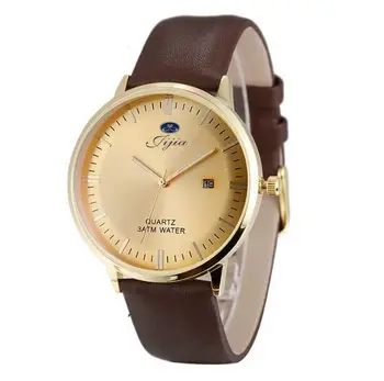 

Jijia Casual Fashion Style Ultra Slim Men Watch Japan Quartz And Leather Strap Date Function Wristwatch SG1279 gold