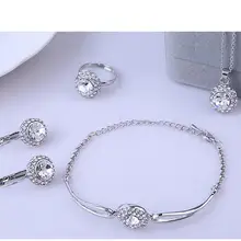 Топ Свадебные женские 925 Silver White CZ цирконий кристалл кулон ожерелье браслет серьги кольцо ювелирных изделий