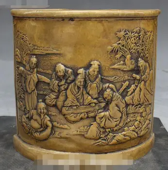 

Pure Bronze Old Man Liu Hai Tongzi Pen Container Pencil Vase Brush Pot Holder