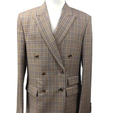 Стиль, выполненный по индивидуальному заказу, высокое качество, камвольная 150 шерсть, коричневый костюм в клетку с окошком, мужской костюм с двойным нагрудным воротником
