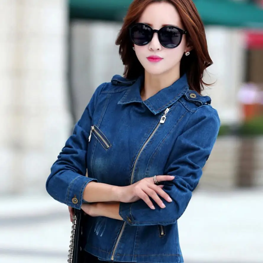 

new Women Denim Jacket Plus size zip Jackets Long-Sleeve Jeans Cardigan Coat