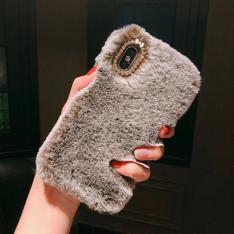 Cases For iPhone X Xs Max Xr Cover Luxury Fluffy Rabbit Fur (8)