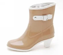 Women’s Rains Shoes High Heels Medium Style Rain Boots Ladies Waterproof High-Heeled Rainboots Woman Water Shoes Snow Boots