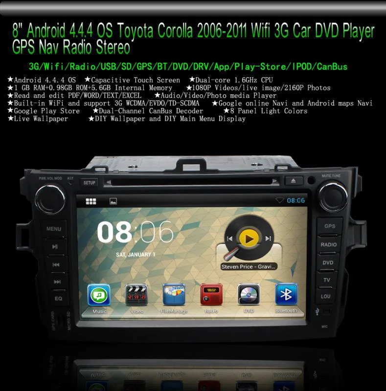 Cheap 8" Android 8.1 OS CAR DVD Player for Toyota Corolla 2006-2011 GPS Nav Radio Stereo Bluetooth Wifi 3G Gift 8GB GPS Card and Map 1 Cheap 8" Android 8.1 OS CAR DVD Player for Toyota Corolla 2006-2011 GPS Nav Radio Stereo Bluetooth Wifi 3G Gift 8GB GPS Card and Map 1