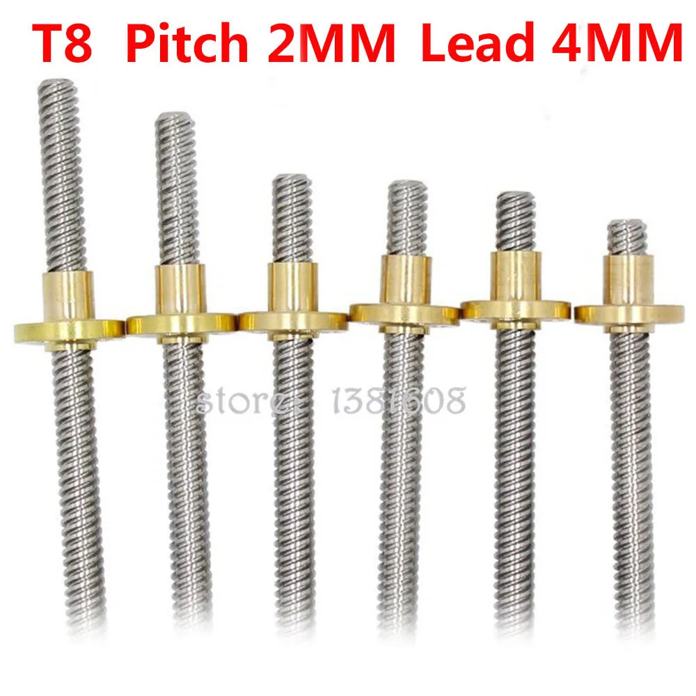 CHUANGNENG T8 2mm Lead Screw Pitch 2mm,Lead 2mm,Lenth 1000mm Brass Nut for CNC 3D Printer US Stock 