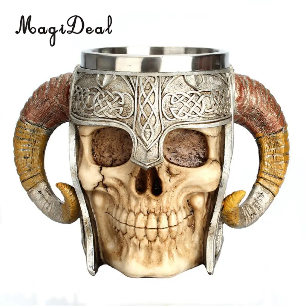 NEW 3D Stainless Steel Resin Skull Mugs Beer Coffee Cups,Home Decor,Viking Warrior Party Gift for Man,18oz/550ml