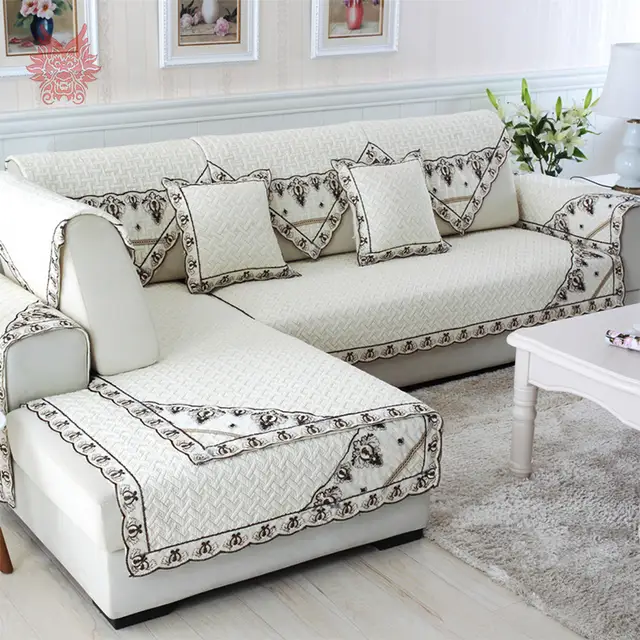 European Style Cotton Quilted Sofa Cover Chair Slipcovers Canape Lace Decor Fundas De Furniture Couch Covers Sp3735