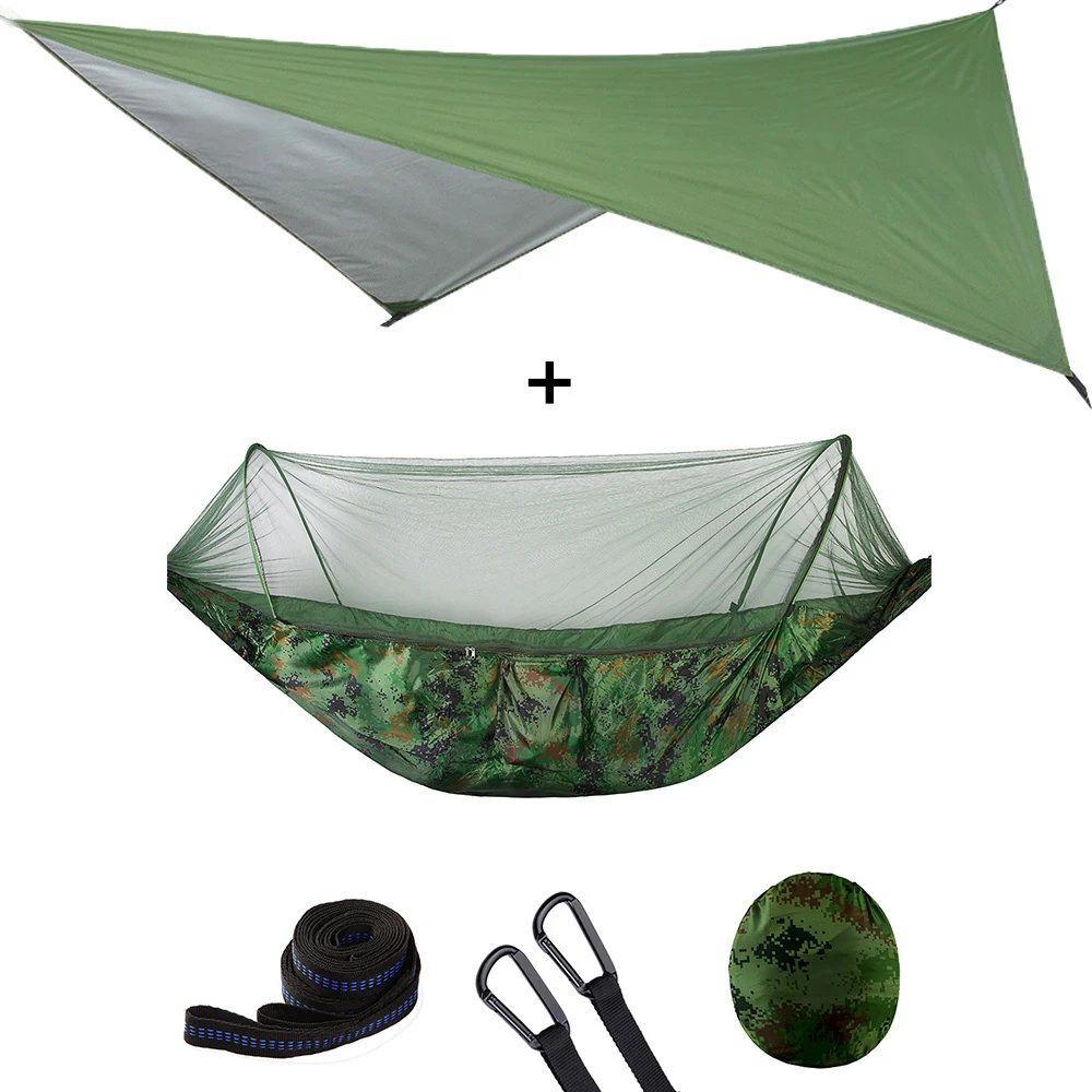 Outdoor Automatic Quick Open Mosquito Net Hammock Tent With Waterproof Canopy Awning Set Hammock Portable Pop-Up Travel Hiking 