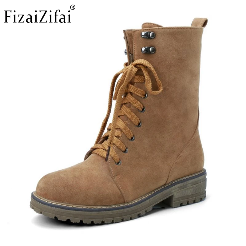 

Suede Leather Women Boots Unisex Brand Platform Motorcycle Winter Mid Calf Boots Women Safety Cool Shoes Size 34-39