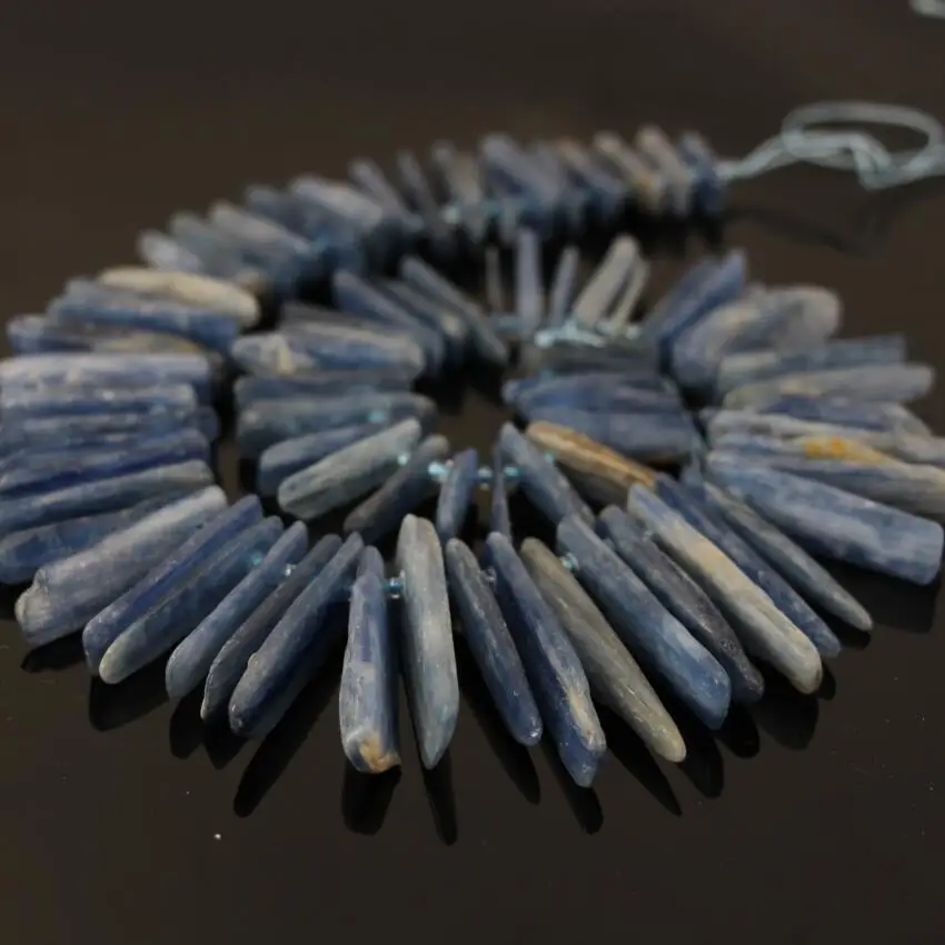

15.5"strand Natural Kyanite Top Drilled Slice Point Pendant Beads,Raw Blue Kyanite Stick Tusk Slab graduated Beads Jewelry