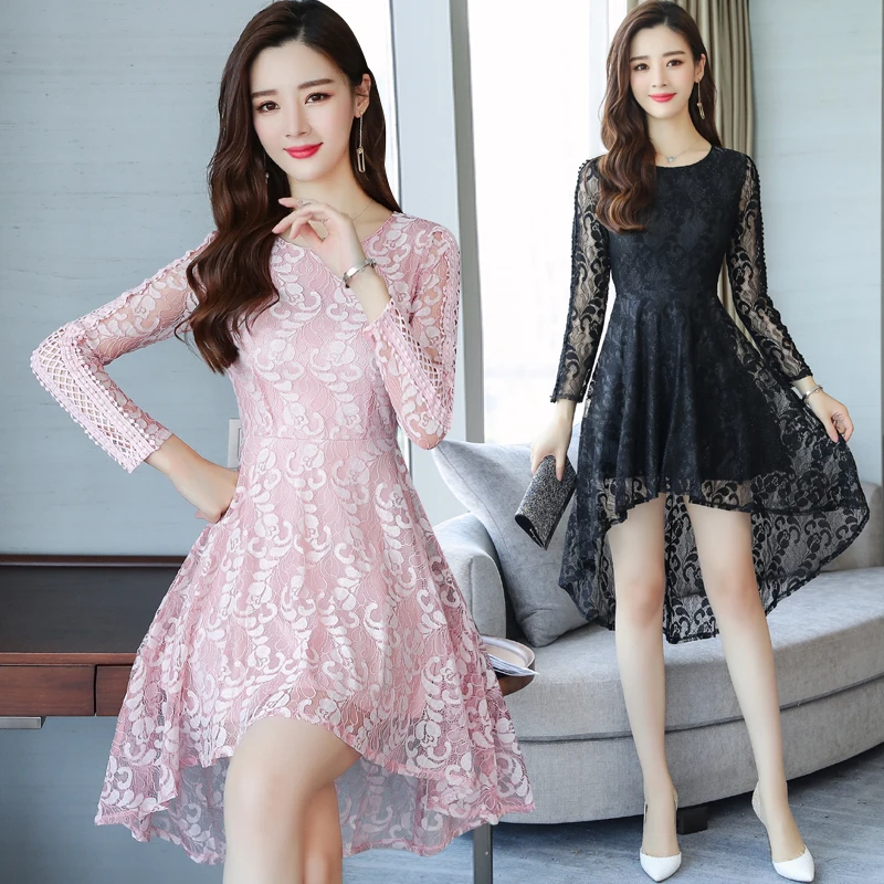 2018 Autumn Winter New Plus Size Vintage Lace Black Sexy Mini Dresses ...