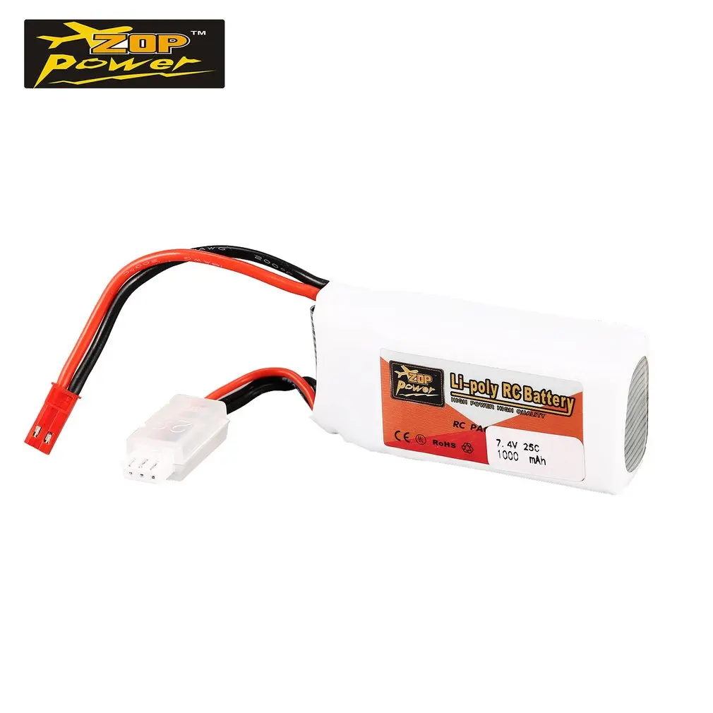 

ZOP Power 7.4V 1000mAh 2S 25C Lipo Battery JST Plug Rechargeable Connector for RC Drone FPV Quadcopter DIY Toys Spare Parts zx