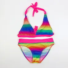 2 шт., милый купальник цвета радуги, летний детский раздельный купальник, бикини для девочек, красивое бикини, детский купальник для девочек