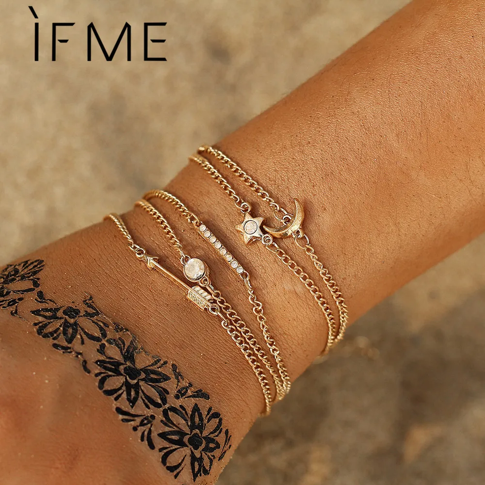 

IF ME Gold Color Crystal Star Moon Arrow Bar Bracelets for Women Fashion Multilayer Chain Bracelet Pulseras Mujer Jewelry Gifts