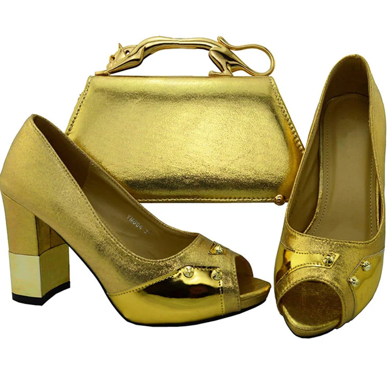 New Arrival Rhinestone Gold Shoe and Bag Set Matching Shoes and Bag Set