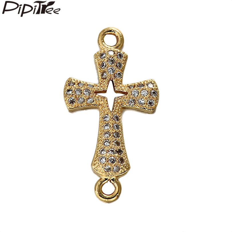 Pipitree медный микро проложить прозрачный AAA циркон крест Шарм fit браслет полые
