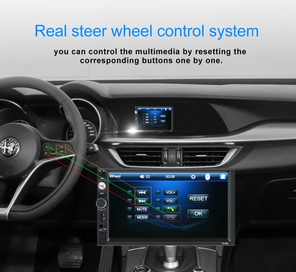  2 Din Auto Radio Player 7 Pollici Hd Multimedia MP5 Autoradio Audio Bluetooth Specchio di Collegame