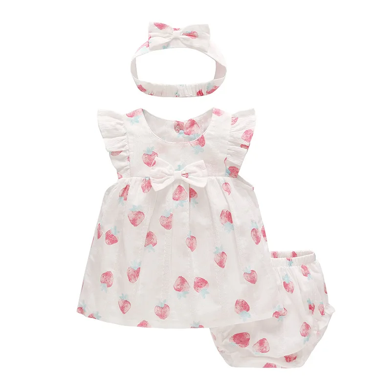 

2019 New summer baby princess printing sweet strawberry children's cotton dress