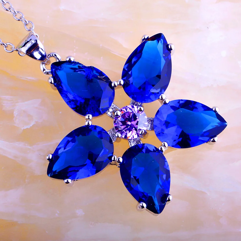 

New Jewelry Noble Sapphire Quartz Amethyst 925 Silver Chain Pendant Necklace For Women Gift Wholesale Free Shipping