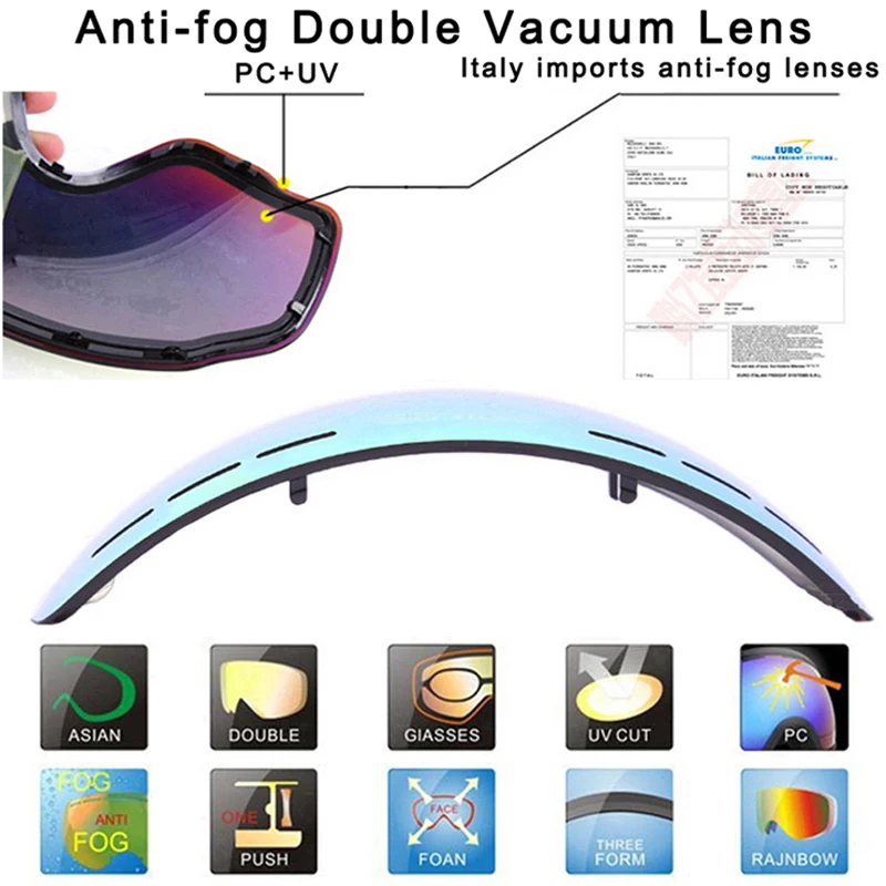 Gafas de esquí UV400 gafas de esquí doble lente antiniebla esquí Snowboard gafas de esquí con una caja y un lente adicional