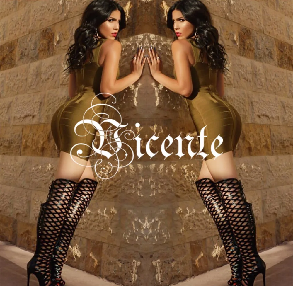فيسنتي الساخن 2019 جديد شيك الكاكي الأزياء العميق Vneck المشاهير حزب نمط HL ضمادة اللباس