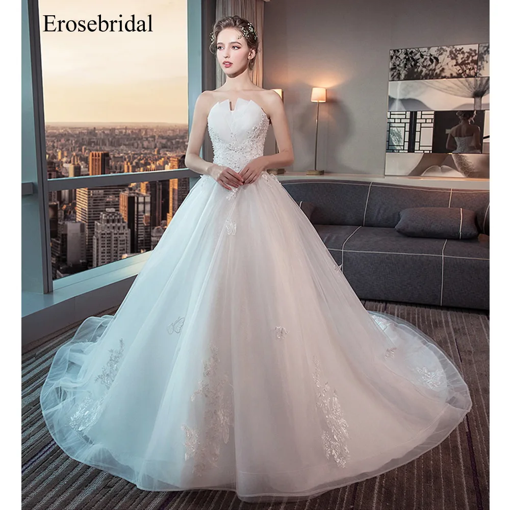 

Erosebridal New Arrival 2019 Summer Wedding Dress Strapless Wedding Gown Lace Bride Women Dress Vintage vestido de noiva