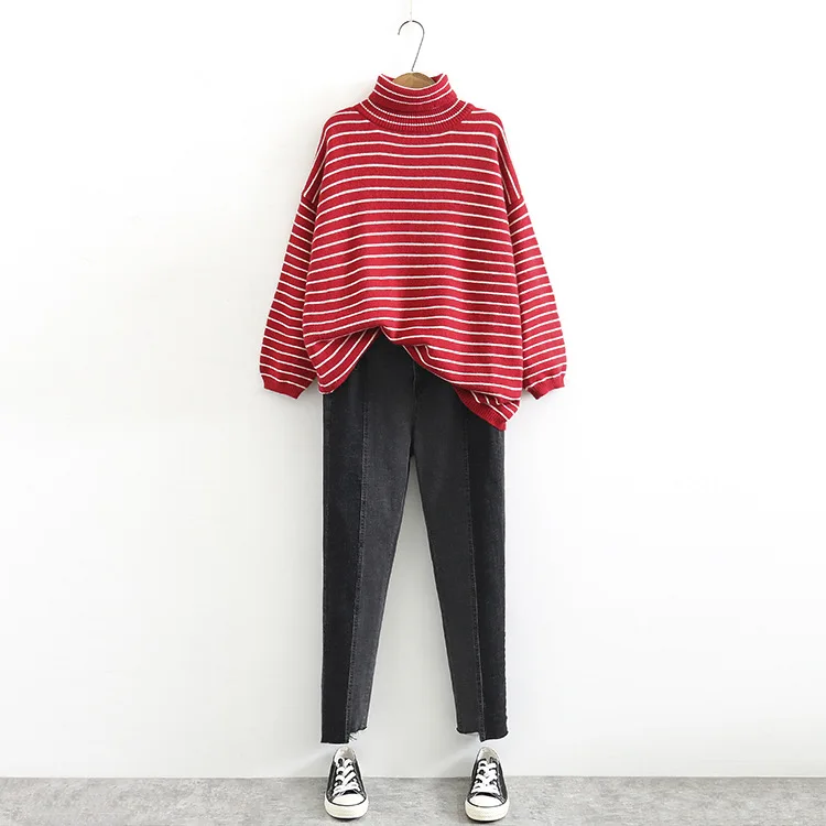 7 Colors Striped Turtleneck Sweater Women Casual Loose Long Sleeve Basic Sweaters Plus Size Pullovers SWM1261