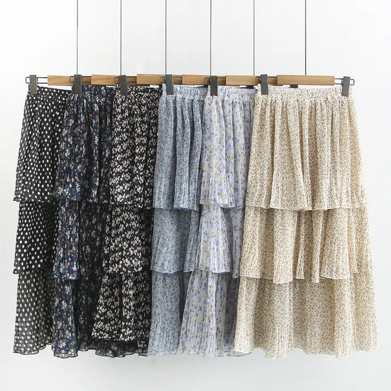 

2019 Plus Size Casual Summer Women Clothing Fashion Chiffon floral cake Skirts H8-x067