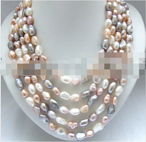 

Miss charm Jew.621 5 strands mix color barquose freshwater pearl necklace AAA