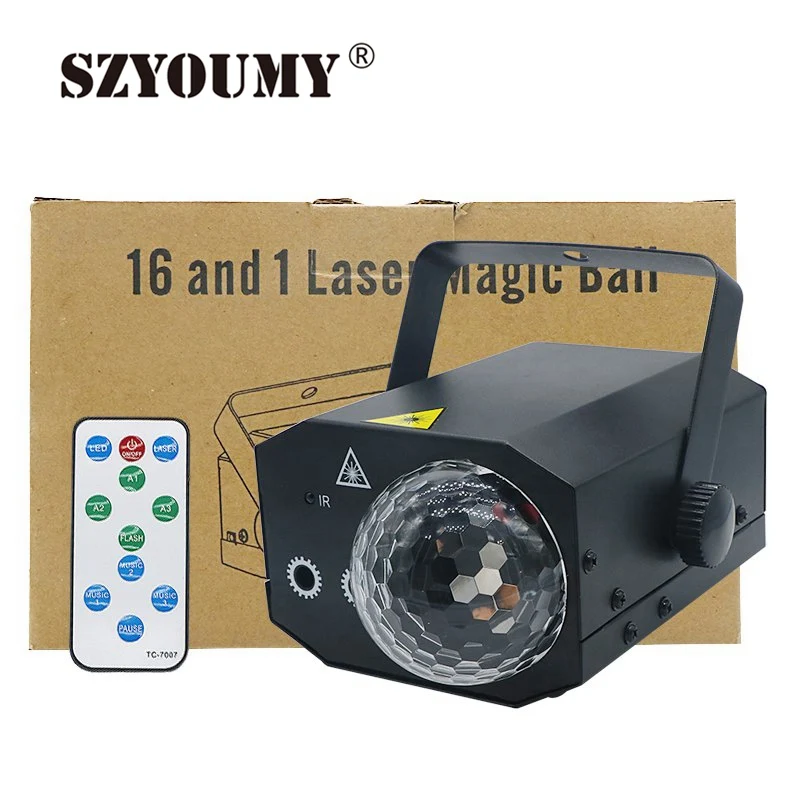 

SZYOUMY 16 in 1 Pattern 10W LED Bar KTV Stage Light Laser Magic Ball Light Sound Control Auto Remote Control 2 Color Option