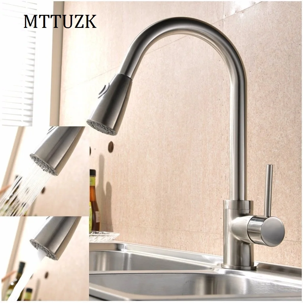 Mttuzk Pull Out Kitchen Faucet 360 Rotating Chrome Silver Black
