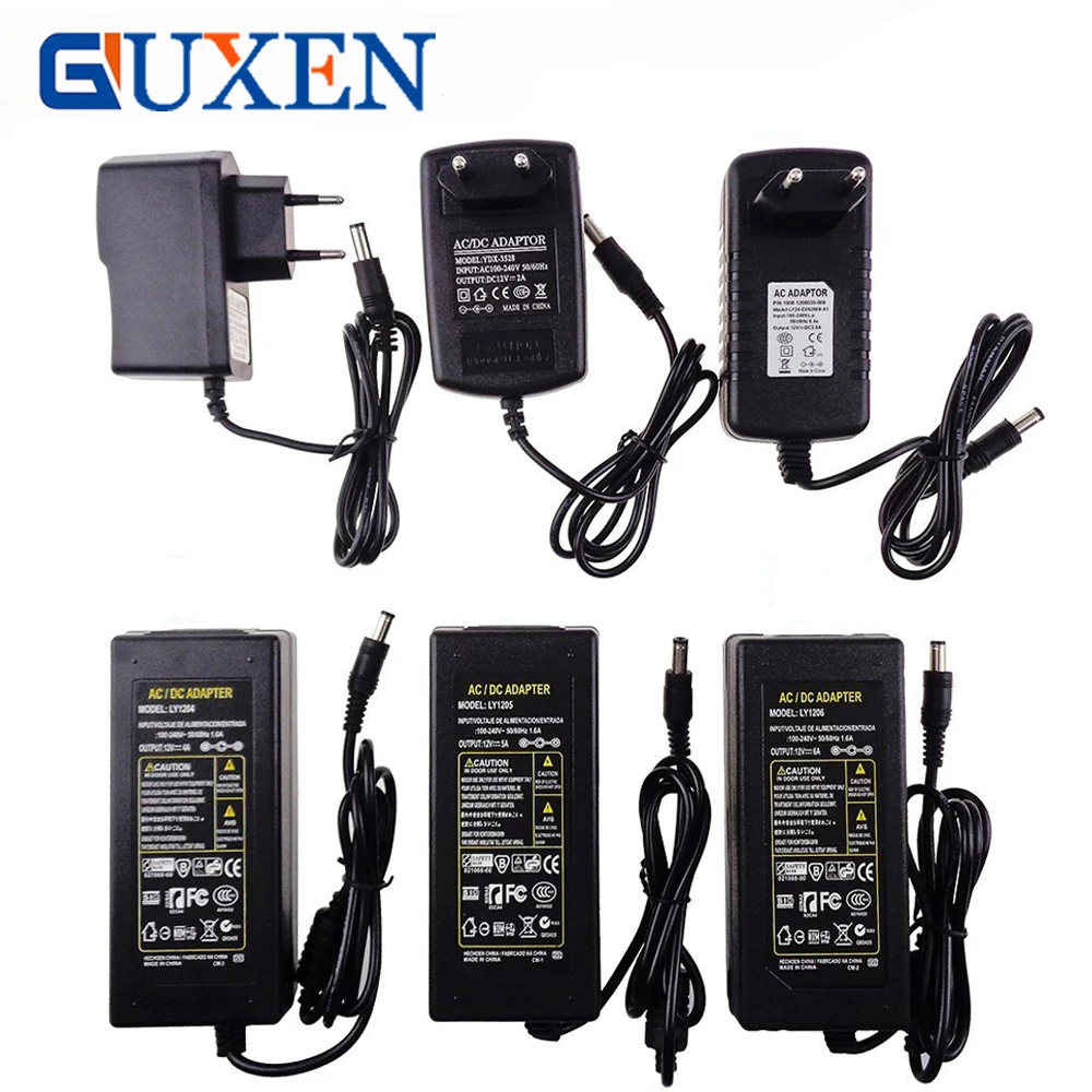 

GUXEN DC12V LED Power Supply Adapter EU/US/UK/AU Plug For led strip AC110-220V to DC12V 1A/2A/3A/5A/6A/8A/10A Transformer
