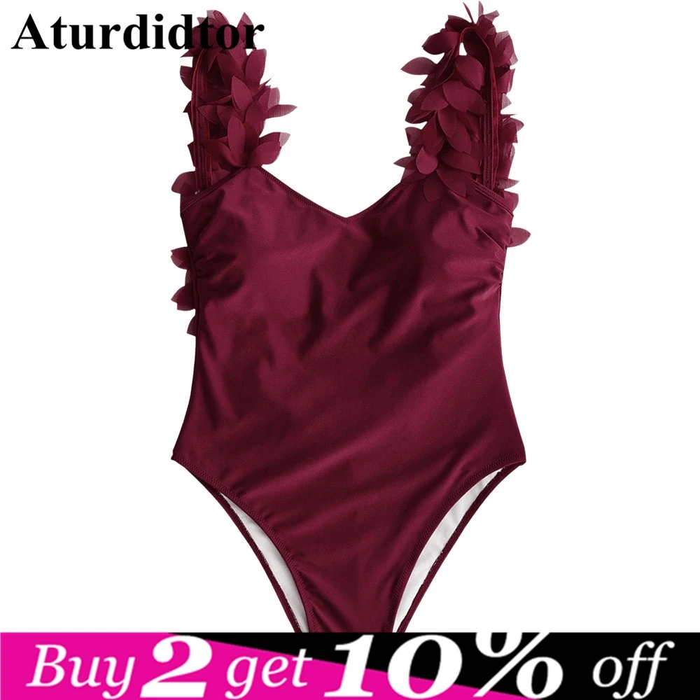 

Women One-Piece Suits Stereo Petal Padded One Piece Swimsuit Straps Retro Red Sexy Swimwear 2018 Summer Swin Bathing Beach Wear