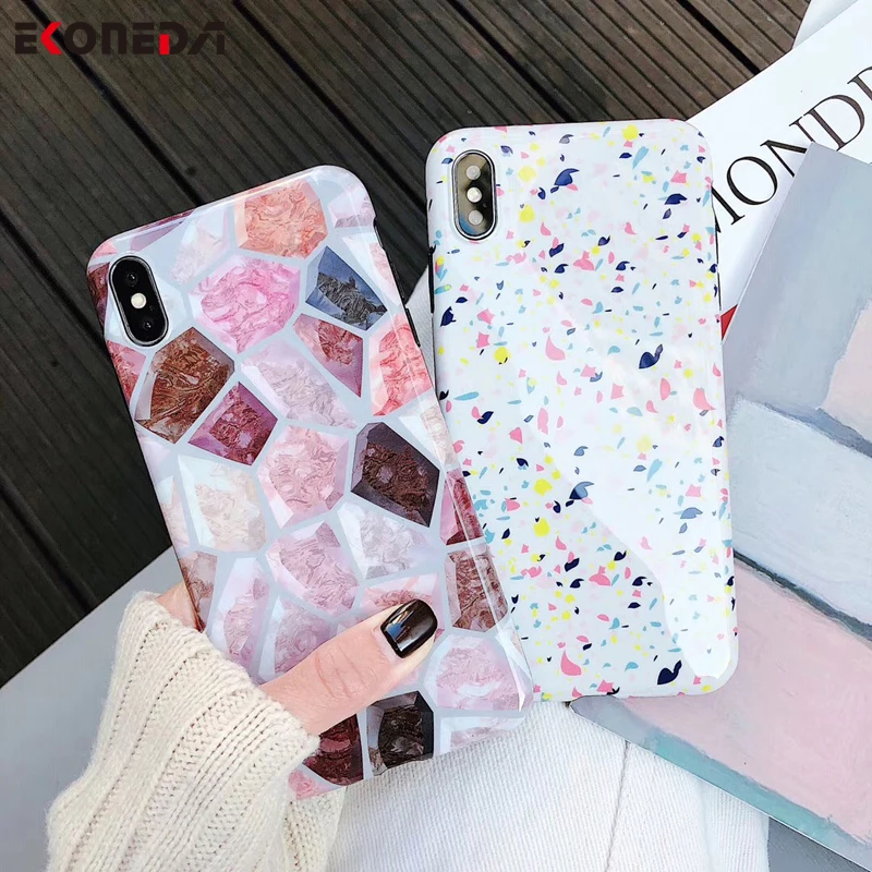 

EKONEDA IMD Marble Patterned Case For iPhone 7 6S XS Max Case Glossy Silicone Chromatic Cover For iPhone 7 8 Plus 6 X Case