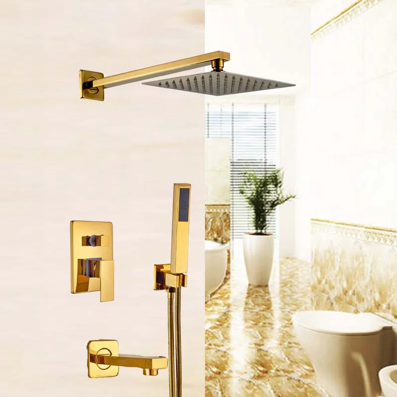 10" Rain Bathroom Tub Shower Faucet Set Wall Mount Brass Shower Arm