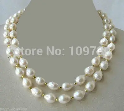

Jewelr 003799 double strand 13mm south sea white drop pearl necklace