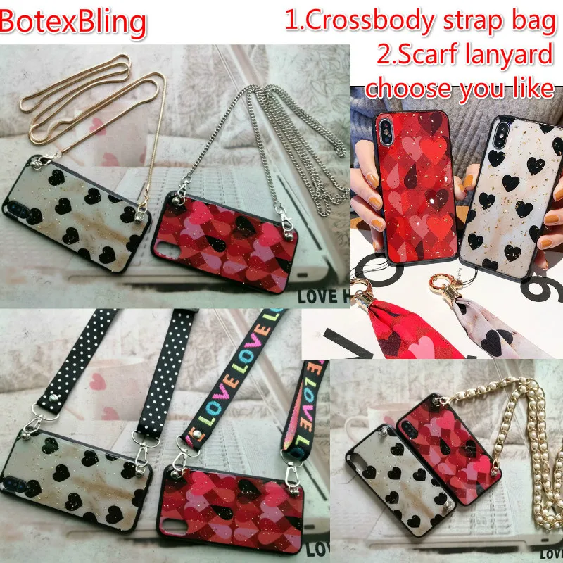 

Luxury glitter vintage heart crossbody chain phone case for samsung galaxy S10 S8 S9 plus note8 note9 s10e cover scarf lanyard