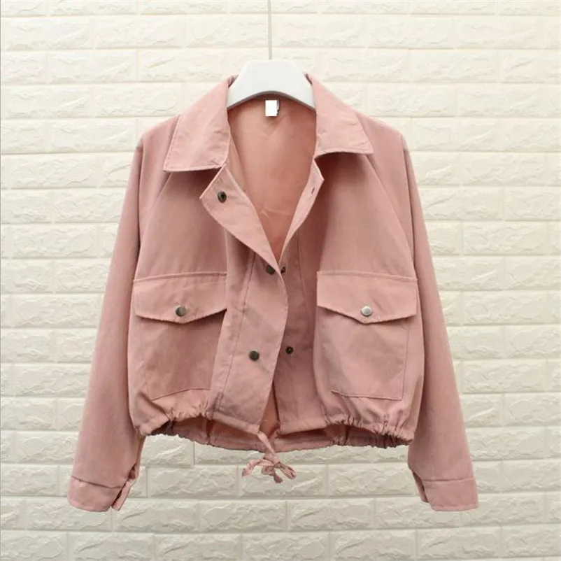 Kopen 2018 Lente Herfst Nieuwe Vrouwen Jas Losse Pocket Casual Cropped Tops Solid Jasje mode Vrouwelijke Bovenkleding ladie HOT Y328
