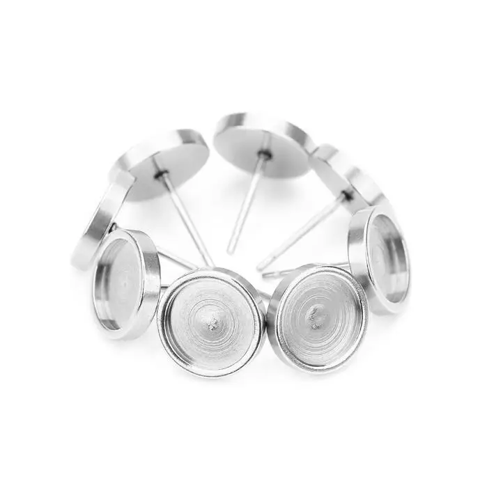 

round shape Stainless Steel Cameo Frame Cabochon Setting Stud Earrings Components Findings fit for 6mm 8mm 10mm 12mm y1194