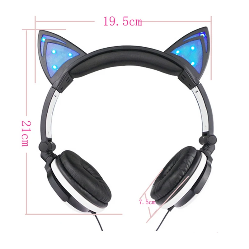 Jinserta Cat Ears Headphones With Led Glowing Lights Over The Ears Gaming  Headphones Cheese Cat Earphone For Mobile Phone Pad Pc - Earphones &  Headphones - AliExpress