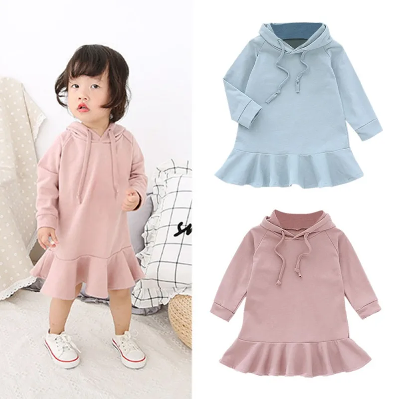 

Girls Long Sleeve Dress Children's Cotton Ruffle Dress Girls Hooded Sweatshirt Dresses 2018 New Children's Clothing 1-5Y