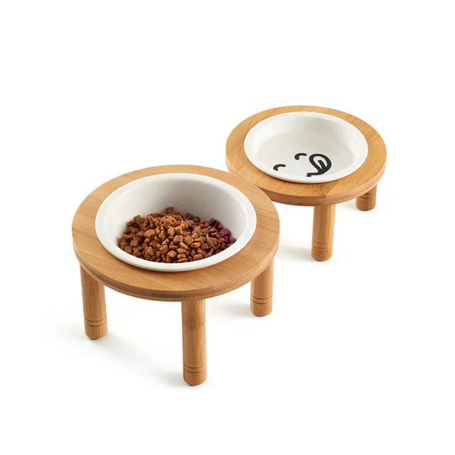 Ceramics Dog Bowl Bamboo Bottom
