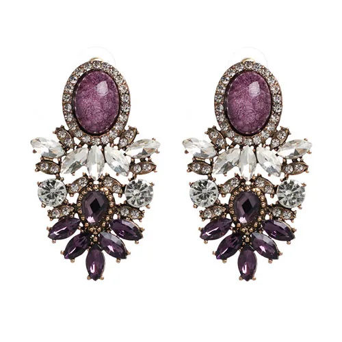 Jujia модные ювелирные изделия хорошее качество большой кристалл серьги Новинка года заявление моды шпилька Серьги для женщин - Окраска металла: purple