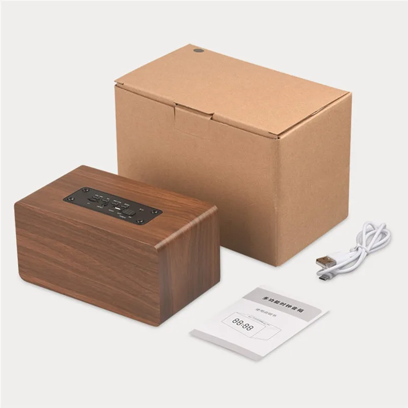 1 шт. Bluetooth динамик двойные колонки Деревянный беспроводной поддержка часов FM + AUX