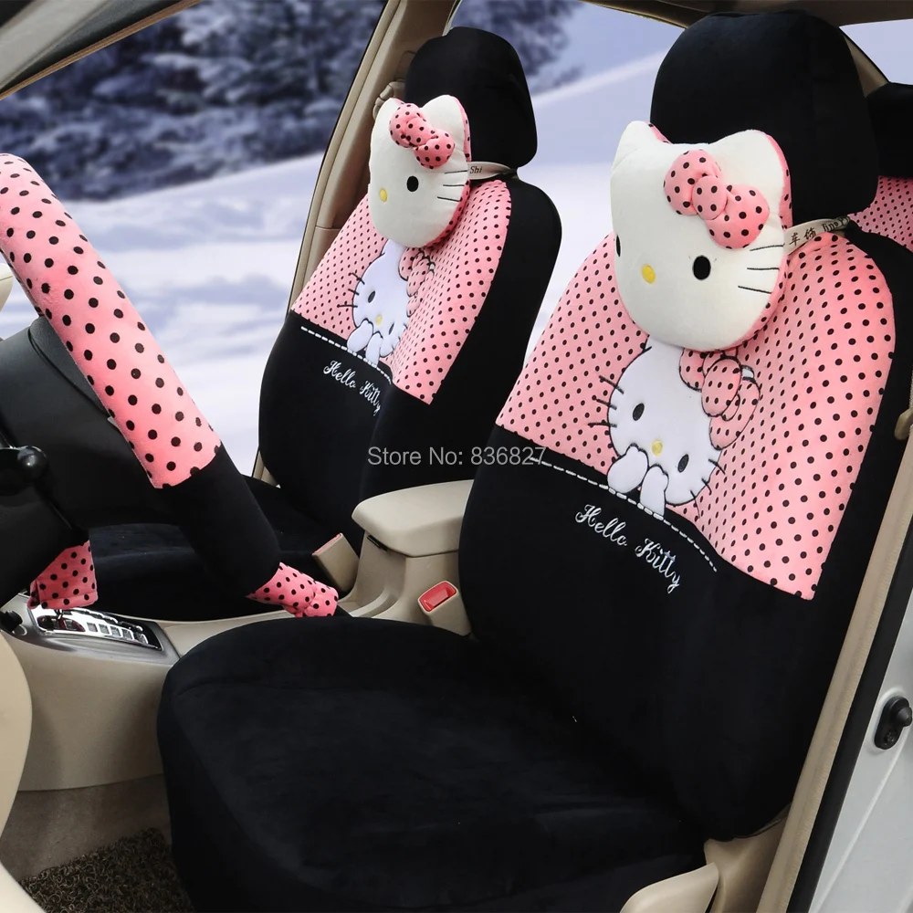 Женский милый мультфильм «Hello Kitty» для девочек, Розовый Универсальный комплект для сиденья автомобиля